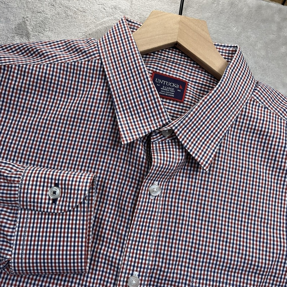 UNTUCKit Shirt Men's XL Red White Blue‎ Plaid Long Sleeve Button Down